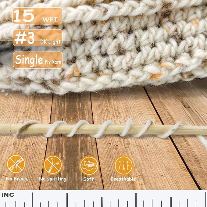 2 Pack Wool Blend Yarn, 2x3.5oz / 285yds, #3 DK, 20% Wool 80% Acrylic, Variegated, Single-Ply Soft Crochet & Knitting Wool Yarn for Sweaters, Scarves, Hats (Buttercream)