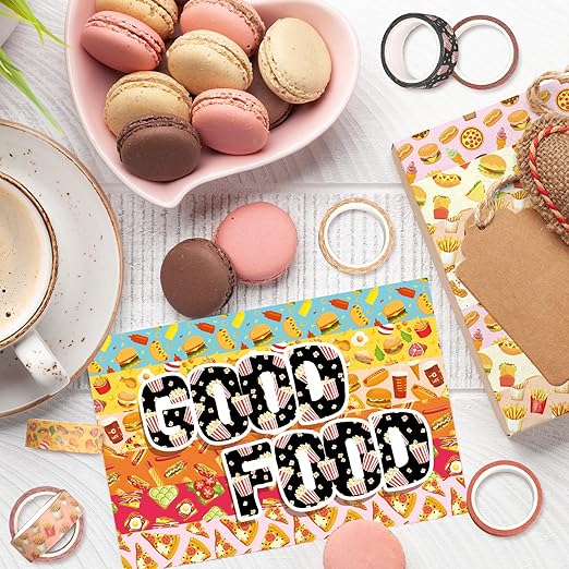 12 Rolls Cute Food Washi Tape Cartoon Yummy Fast Food Masking Tape Set Decorative Wrapping Paper Tapes for Scrapbook Journal DIY Art Crafts