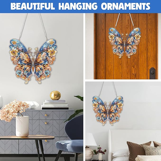 NAIMOER DIY Hanging Diamond Art Kits for Adults, Butterfly Diamond Painting Kits, Special Shaped Rhinestone, Acrylic 5D Gem Art Craft Window Pendants Home Garden Wall Hanging Ornament Kits