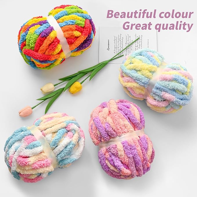 10 Pack Jumbo Chunky Yarn for Hand Knitting, Fluffy Chunky Chenille Yarn for Crocheting, Variegated Chunky Knit Baby Blanket Yarn, 240 yds /70.5 oz Super Bulky Yarn(Gray-Black-Red)