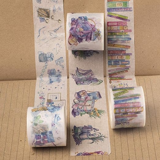 Navy Peony Colorful Library of Books Washi Tape Set (3 Wide Rolls) — for Journals