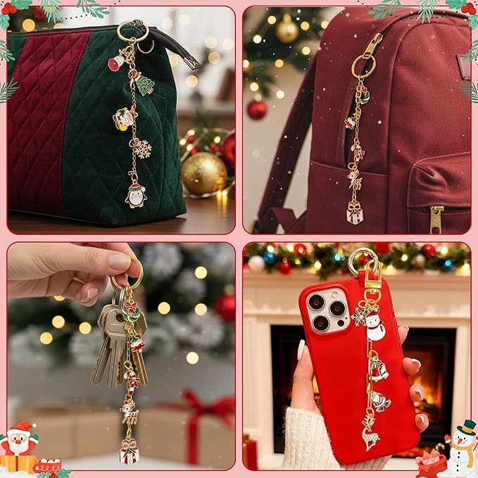 WATINC DIY Christmas Keychain Making Kit - 302Pcs Bag Christmas Charm Craft Kit with Pliers, Enamel Pendants, Charms Extender Chains for Xmas Holiday Gifts, Stocking Stuffers for Adults Teens Girls
