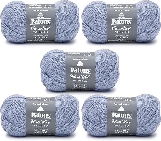 Patons Classic Wool Blue Fog Yarn - 5 Pack of 3.5oz/100g - Wool - 4 Medium - 210 Yards - Knitting/Crochet