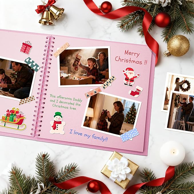 7X7 Inch DIY Scrapbook Photo Album, Kraft Blank Paper Scrap Book 40 Pages Memory Book for Wedding Family, Pink