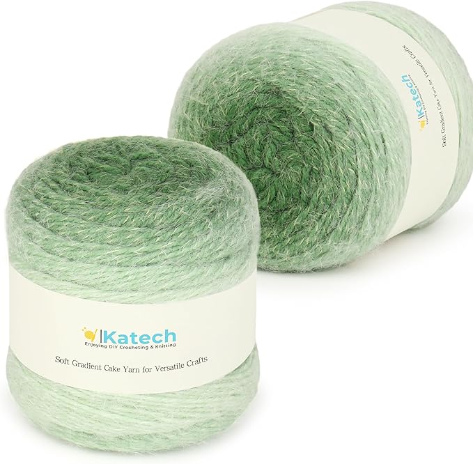 Katech Ombre Yarn for Crocheting-Large Skein of Gradient Yarn Cake-2 Pack of 200g/7.05 oz-80% Acrylic,20% Nylon- #4 Medium-Perfect for Star Blankets, Scarves, Shawls and Garments (E)