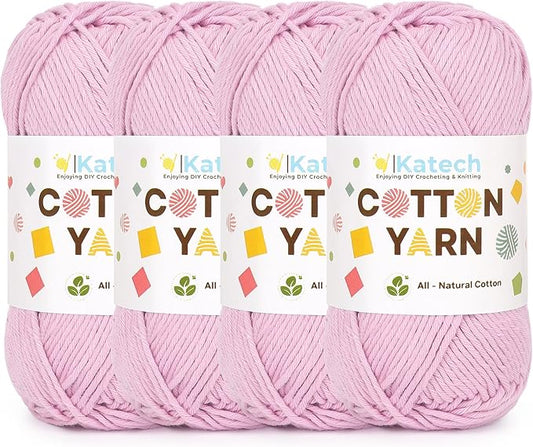 Katech 1OO% Cotton Yarn for Crocheting & Knitting-4 Pack of 100g/3.52 oz-4 Medium (Worsted) Cotton Crochet Yarn-Soft & Breathable-Ideal for Dishcloths, Baby Clothes, Potholders & Summer Projects(D)