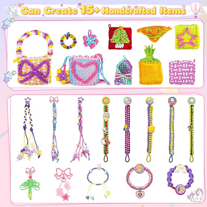 nicella multi-functional 400+ pcs friendship bracelet making kit for girls,weaving loom kit toys, craft kits for kids,age 6-12 year old girls gifts ideas, bracelet & coaster & bag weaving making kit
