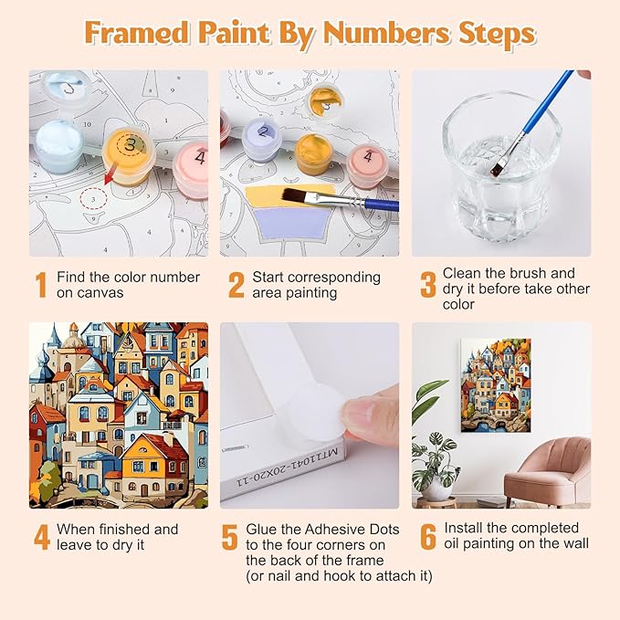 GHHKUD House Paint by Numbers with Frame for Adults Beginners, DIY Landscape Paint by Numbers for Age 6-12, Art on Canvas Gifts Home Wall Decor 8x12in