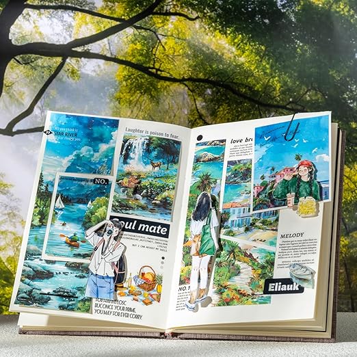 6 Rolls Seasons Landscape Washi Tape Set, 3.15in Large Nature Sticker Tape with Clip for Journaling, Scrapbooking, Planner Decoration, DIY Crafts and Art Projects