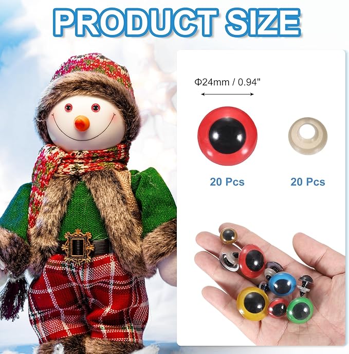PATIKIL 24mm Safety Eyes, 20Pcs Realistic Doll Crocheting Safety Eyes with Washers for Decor Crochet Accessories Dolls Craft Halloween, Red