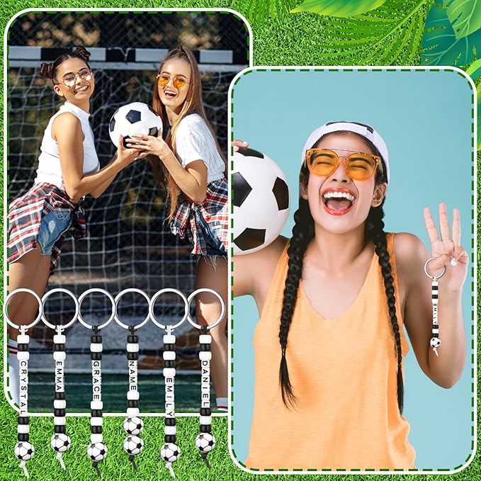 Landical 564 Pcs Soccer Keychain Making Kit DIY Soccer Bead Key Chain Craft Adjustable Sport Letter Bead Charm Sport Theme Party Favor Gift Backpack Accessories Holiday Decoration(Joyous Color)