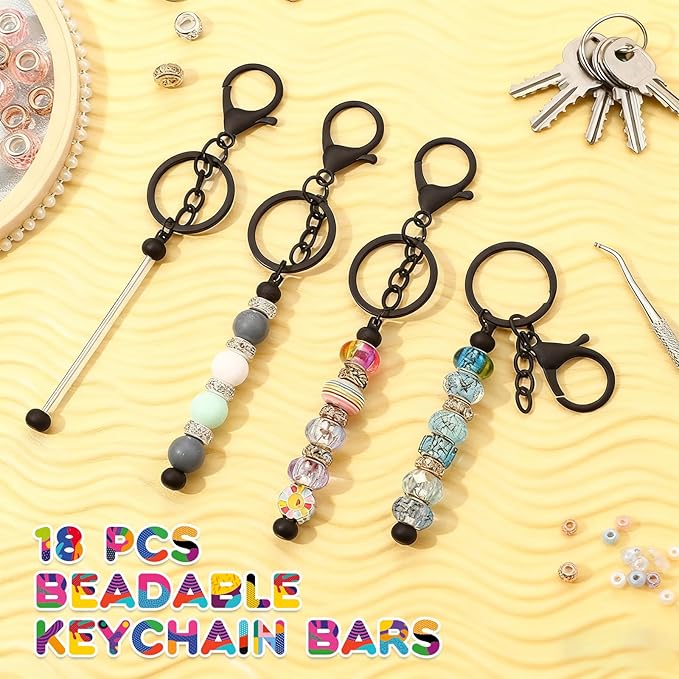 STARVAST 30PCS Beadable Keychain Bars for Beads, Stainless Steel DIY Keychain Blanks Kit, Metal Keychain Making Supplies for Jewelry, Charms & Custom Projects (Black)