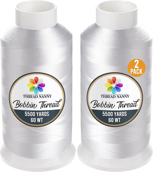 2 X-Large Cones Embroidery Bobbin Thread - 60wt for Machine Embroidery and Sewing Machines LintFree - 5500 Yards Each