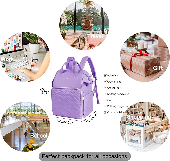 Leudes Knitting Bag Backpack,Yarn Storage Organizer Large Crochet Bag Tote Christmas Gift Yarn Holder Case for Carrying Projects,Knitting Needles (Purple)