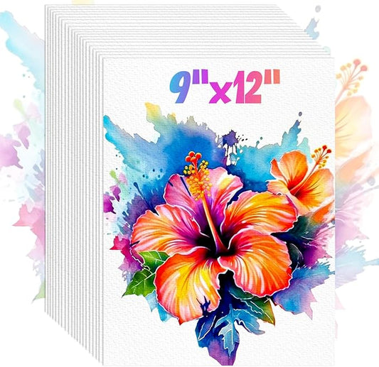 Watercolor Paper 9"x12", Cold Press Water Color Paper, 140lb/300gsm Loose Art Drawing Paper for Acrylic Paints Markers Pencils Pens Oil Pastels Canvas Painting, Art Supplies for Adults Teens Kids