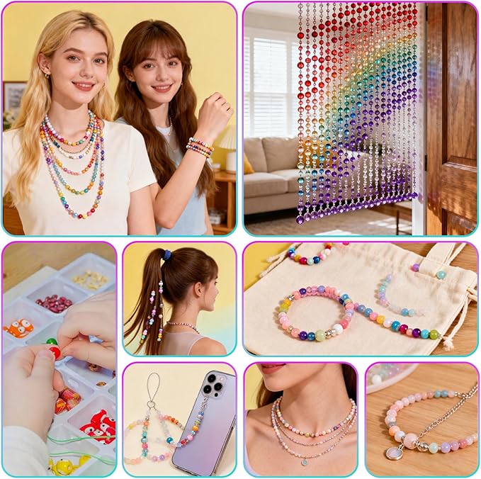 8pcs Elastic String Bracelet Making Kit, Stretchy Bracelet String (786 ft Total), 6 Rolls 1mm Stretch Cord with Scissors & 0.6mm Needle Threader for Beading and Jewelry Making.