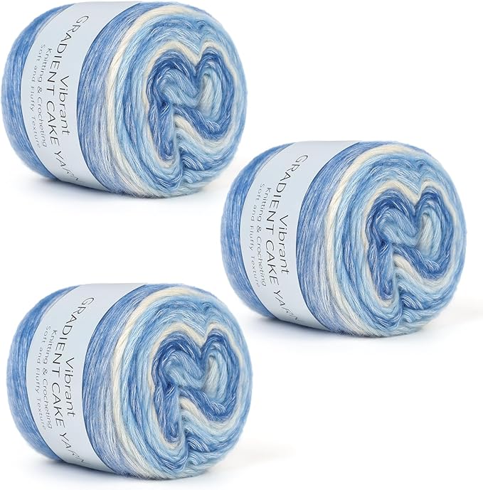 Aeelike Cake Yarn for Crocheting, 3 Skeins Gradient Yarn 100g (3.52 oz) 245m (267 Yards) # 3 Light Weight, Soft Ombré Yarns Fairyland Yarns Rainbow for Making Colorful Crafts, Blue Yellow Gradient