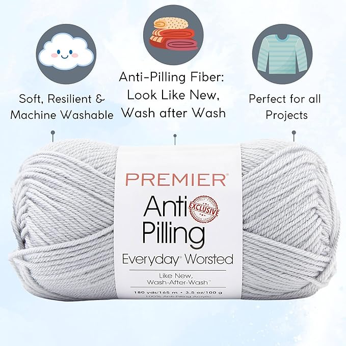Premier Yarns Everyday Anti-Pilling Solid Silver DN100-83 (6-Skeins - Same Dye Lot) #4 Worsted Weight Acrylic Yarn for Crocheting and Knitting with Project Bag
