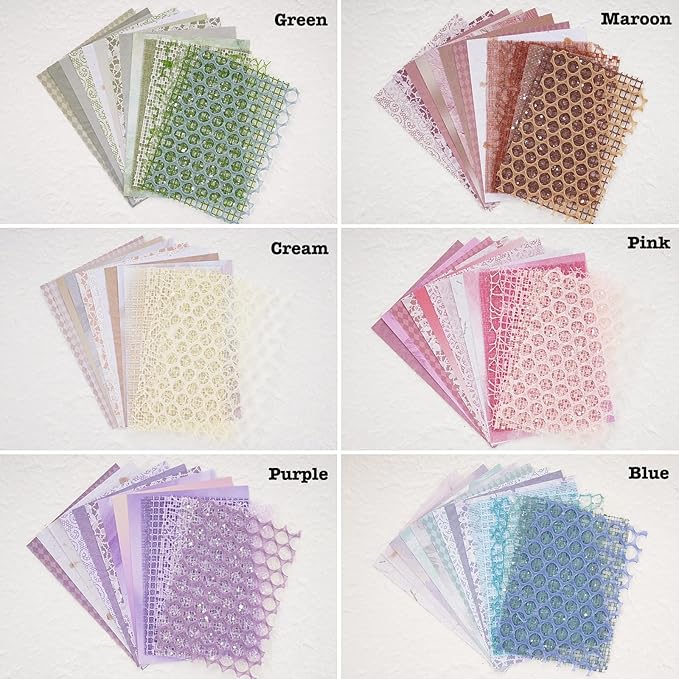 90 Sheets Scrapbook Paper and Decorative Mesh Fabric Assorted Set - 6 Pack Mixed Special Paper for Scrapbooking Planner Bullet Junk Journal Supplies Mixed Media Collage Card Embellishment 5.1x7 Inch