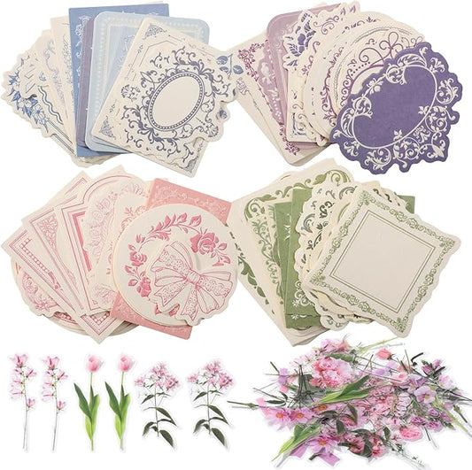 160 Pcs Vintage Scrapbook Supplies Kit, Including 120 Sheets Scrapbook Paper Pad 40 Decorative Flower Stickers, Junk Journal Accessories Scrap Book Crafting for Mixed Media Collage Card Making