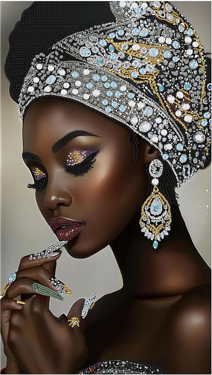 KUFWKEY African Diamond Art Kits for Adults,Partial 5D Diamond Painting kit,Special Shaped Diamond Art,Sparkling gem Art,Woman Diamond dots Kits,DIY Mosaic Kits,Home Decor,Big Size 16X28 inch