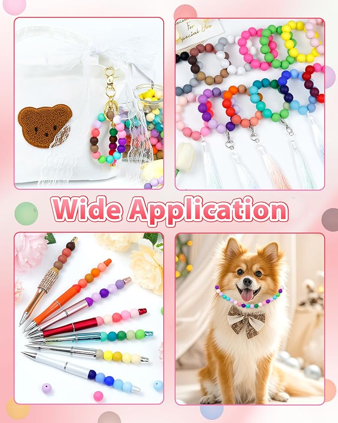 160pcs fiveizero 12mm silicone beads for keychain making, pink valentine's day mixed 6 colors round silicone bead bulk for pens, rubber beads for bracelets and diy crafts