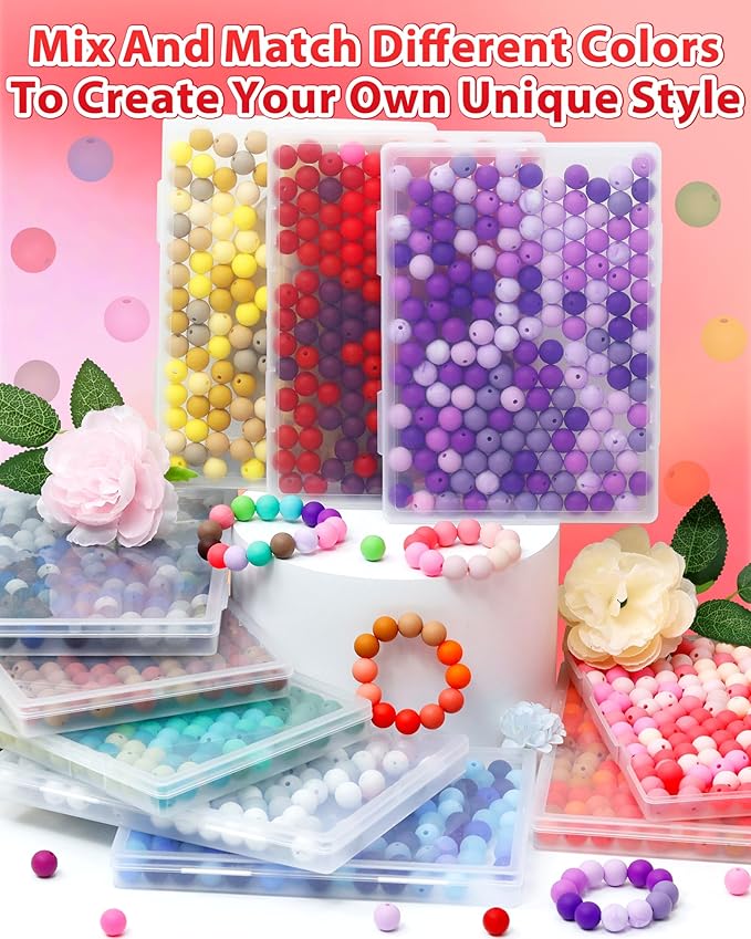 160pcs fiveizero 12mm silicone beads for keychain making, red mixed 6 colors round silicone bead bulk for pens, rubber beads for bracelets and diy crafts