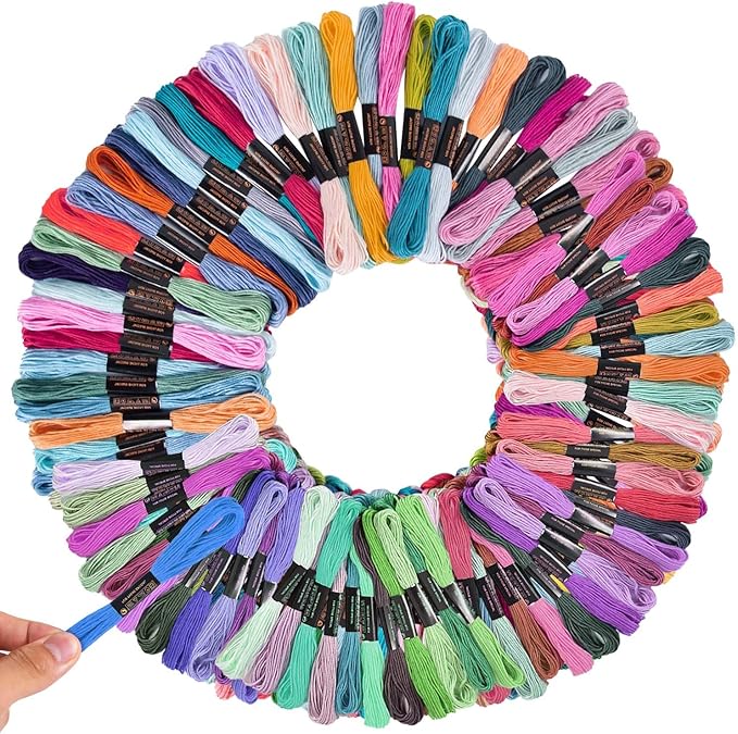 OBTANIM 200 Skeins Rainbow Color Embroidery Floss Cross Stitch Threads Bracelet String Yarn Crafts Floss with Needles for Bracelet Making, Hand Sewing Crafts
