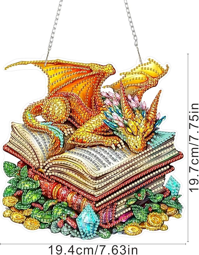 SENQAO Dragon Diamond Art Hanging Kit for Adult, Special Shaped Rhinestone, DIY Acrylic 5D Diamond Art Painting Window Pendants Home Garden Wall Hanging Kits Hanging Ornament