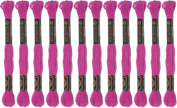 HARFINGTON 12 Skeins Embroidery Floss 8m Each Egyptian Long Fiber Cotton Cross Stitch Thread 26S/2x6 for Embroidery Projects Bracelet, Fuchsia