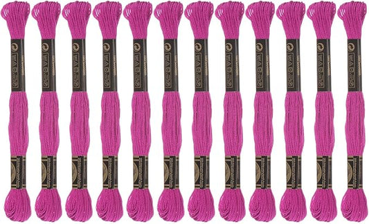HARFINGTON 12 Skeins Embroidery Floss 8m Each Egyptian Long Fiber Cotton Cross Stitch Thread 26S/2x6 for Embroidery Projects Bracelet, Fuchsia