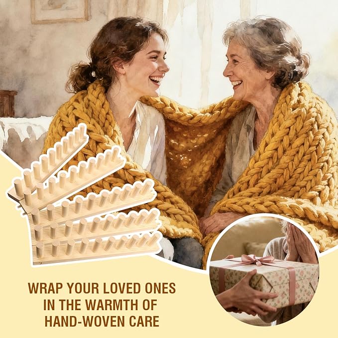 chunky blanket loom knitting looms and boards, adjustable size wooden loom for blanket, no needles required hand knitting kit for diy yarn craft, home decor, stress relief, beginner friendly (76 in)
