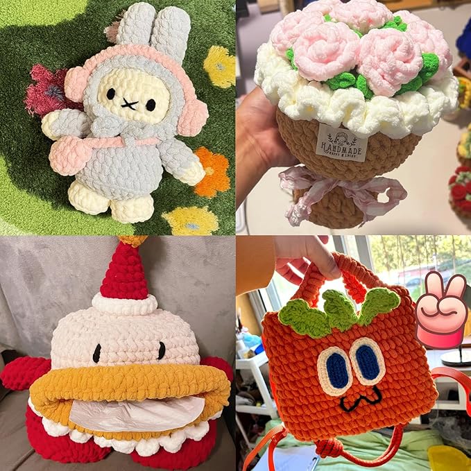 3 Pack Fluffy Chenille Yarn for Crocheting, Chunky Velvet Yarns for Crochet Amigurumi, Baby Yarn for Crocheting Soft Blanket, 262.4yds /10.5 oz Bulky Yarns for Crafts/Hats/Shoes/Socks (3 White)