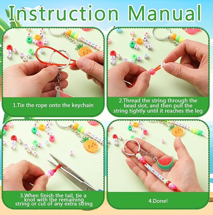 Landical 564 Pcs Summer DIY Bead Keychain Kit Key Chain Making Craft Adjustable Letter Beads String Mama Sport Gift Alphabet Jewelry Backpack Accessories Holiday Party Favor (Hawaii, Vibrant Color)