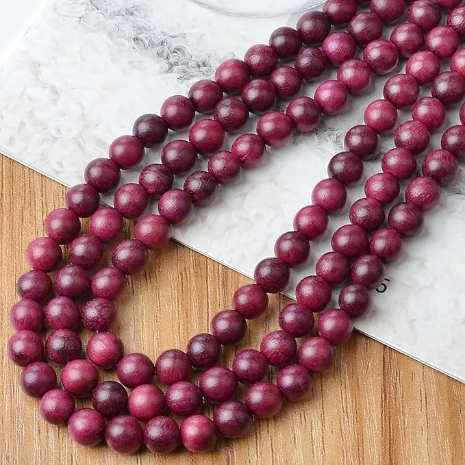 6mm Massive Beads Natural Wooden Round Loose Beads Jewelry Making with Thread 200 PCS(Violet Wood, 6mm)