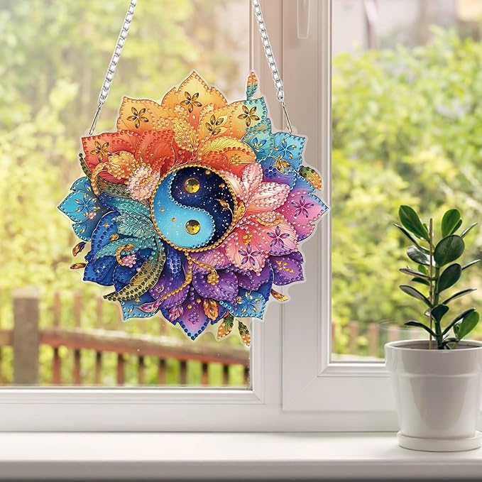 HEIBAGO Mandala Diamond Art Hanging Kits for Adults, Flower Diamond Art Suncatchers, 5D Special Shape Diamond Painting Pendant, DIY Window Ornament Gifts for Home Garden Door Wall Decor 8.3x8.3In
