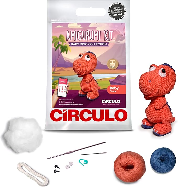 Círculo Amigurumi Crochet Kit - Baby Dino - All Included, Easy Instructions - Crochet Kit for Intermediate - Crochet Set - Animal Crochet Kit, Premium Amigurumi Yarn for Crocheting – T-Rex