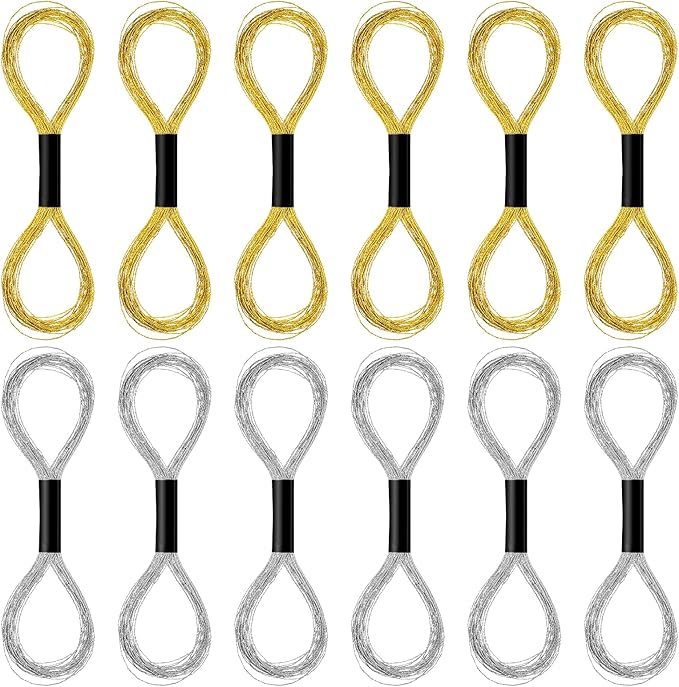 12 Skeins Metallic Embroidery Thread, Embroidery Floss Metallic Thread Glitter Threads String Cross-Stitch Threads for Sewing Making Yarn Hand Accessories(Gold+Silver)