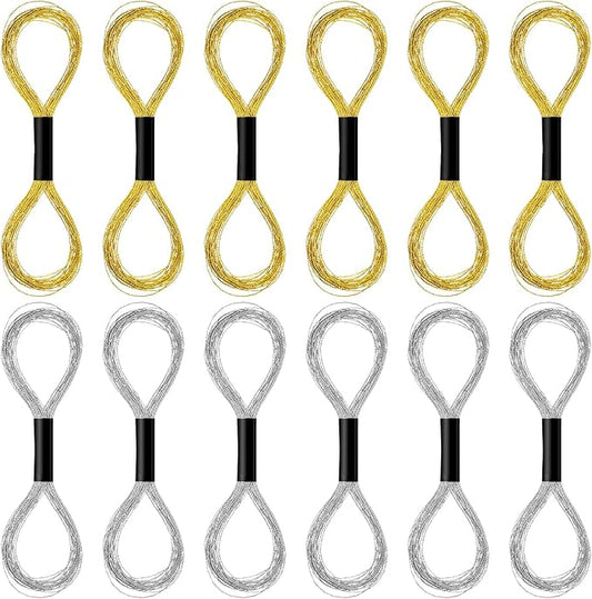 12 Skeins Metallic Embroidery Thread, Embroidery Floss Metallic Thread Glitter Threads String Cross-Stitch Threads for Sewing Making Yarn Hand Accessories(Gold+Silver)