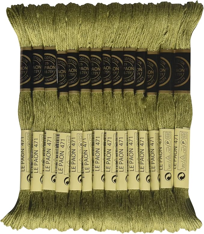 LE PAON Embroidery Floss, 14-Pack Six Strands 100% Long Staple Cotton Embroidery Thread, 8.7-Yard，Color Number：471, Very Light Avocado Green
