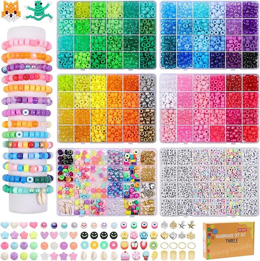 THRELE 4000pcs Pony Beads Friendship Bracelet Making Kit Included 96 Colors Kandi Bead,Letter Beads,Beads for Bracelet Making Kit DIY Crafts