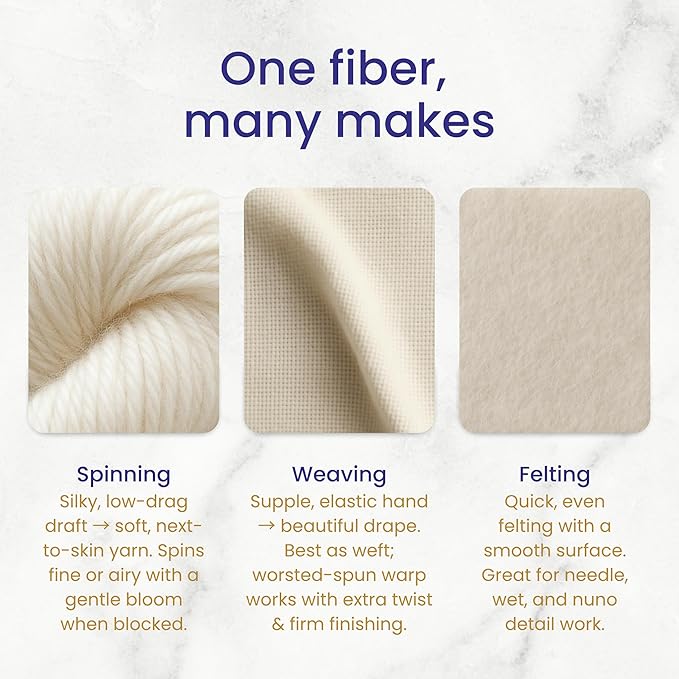 Revolution Fibers Merino Wool Roving 1 lb (16 Ounces) for Spinning | Soft Chunky Jumbo Yarn for Arm Knitting Blanket |100% Natural Undyed (Off-White) Wool Yarn, Felting Core, Carded Stuffing