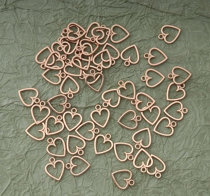 Ruwado 50 pcs Hollow Heart Jewelry Making Kits for Jewelry Making Small 1.5 x 1.2 cm Cute Accessories for DIY Crafting Project Christmas Tree Décor Necklace Bracelet Keychain Earring (KC Gold)
