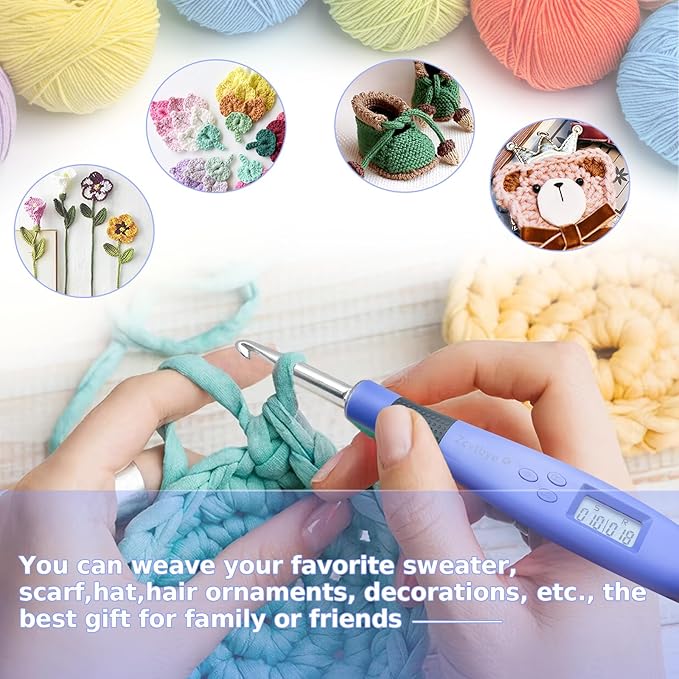 Counting Crochet Hook Set Digital, Light Up Crochet Hooks Set - Ergonomic for Arthritic Hands, Digital Stitch & Row Counter - 18 Size Interchangeable Crochet Kit - Cool Gift (Blue, 18 Size)