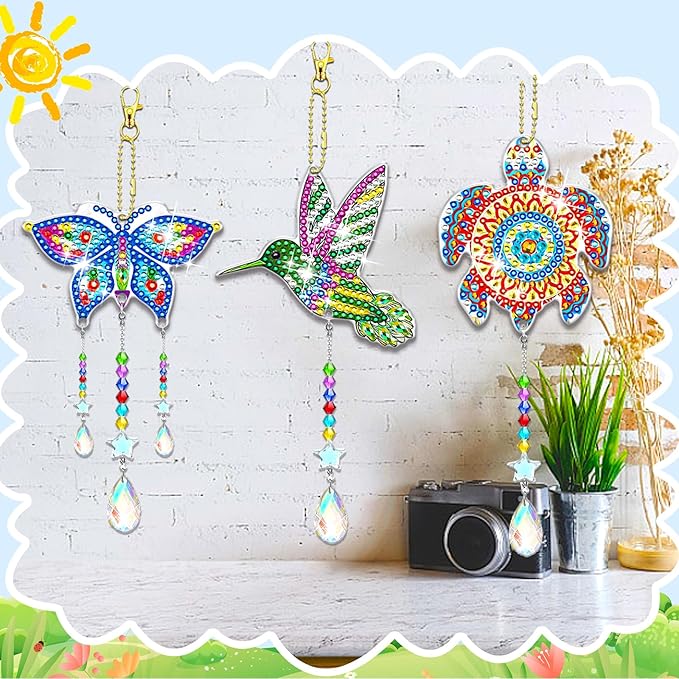 6 Pcs Diamond Painting Suncatchers Double Sided Diamond Art Suncatcher Mandala 5D DIY Diamond Painting Wind Chimes Paint by Number Diamond Art Kits for Adults Hanging Ornaments