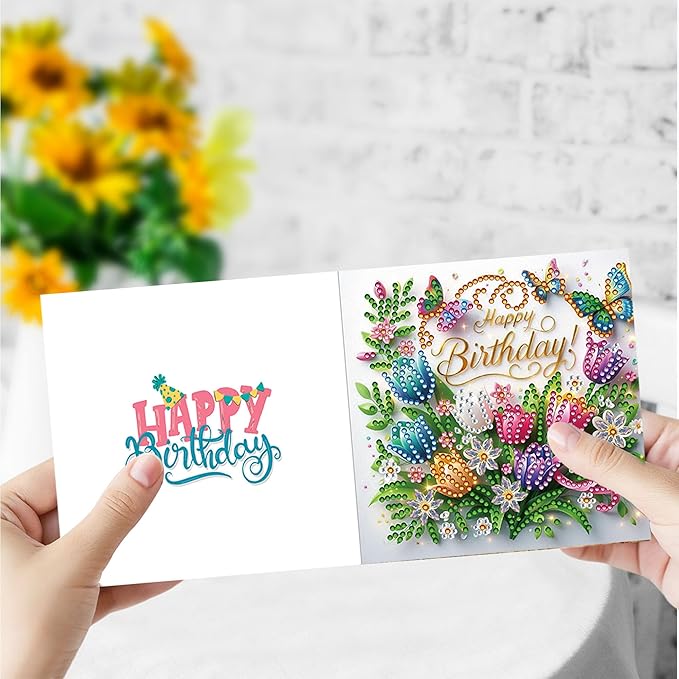 YOKUSHI 12 PCS Diamond Art Painting Birthday Greeting Cards, Fete Day Craft DIY Card Making Kits for Adults Gifts (Happy Birthday)