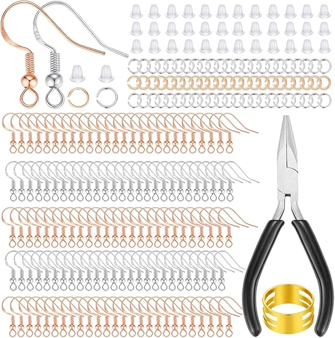 MAIBAOTA Hypoallergenic Earring Hooks, 602 Pcs Silver and Rose Golden Plated Earring Hook, Earring Kit Include Earring Backs, Jump Rings, Earring Findings, DIY Jewelry Making Tools