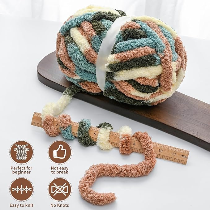 10 Pack Jumbo Chunky Yarn for Hand Knitting, Fluffy Variegated Chunky Chenille Yarn for Crocheting, 240yds/70.5oz Super Bulky Soft Crochet Baby Blanket Yarn(Apricpot Green)