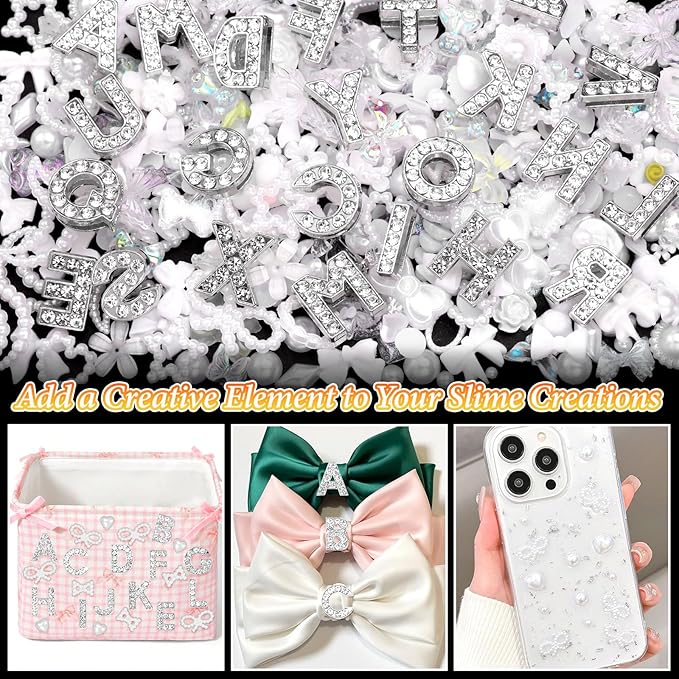 330 Pcs Junk Phone Case Charms 26 Pcs A-Z Rhinestone Alphabet Letter Charm, Mix White Flower Bow Heart Pearls Flatback Resin Charms Letter Junk Cases Kit for DIY Crafts