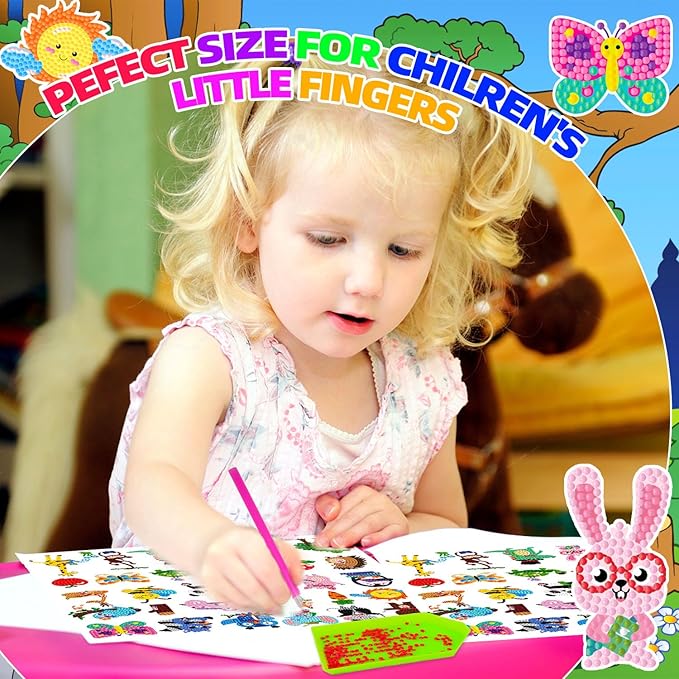 Labeol Diamond Art Kits for Kids Boys and Girls Ages 6-8-10-12 Easy to DIY Creative Diamond Art Sticker Craft by Numbers Kits for Kids and Adult Beginners (Cute Animals)